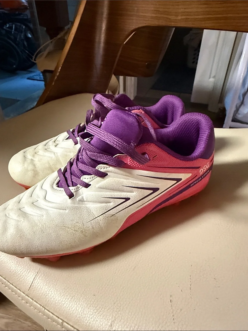 DSG White Pink Purple Kids Soccer Cleats